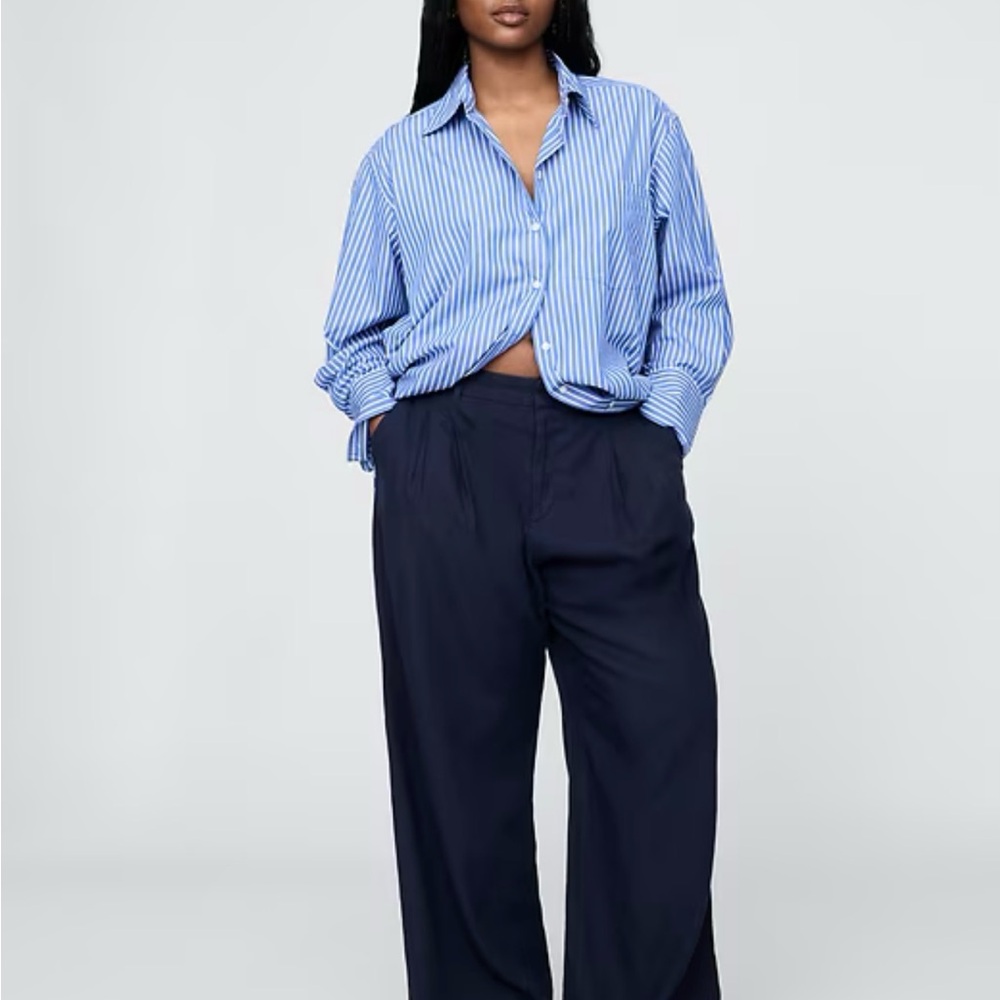 GAP 365 High Rise Wide-Leg Linen Blend Trouser Pants Navy